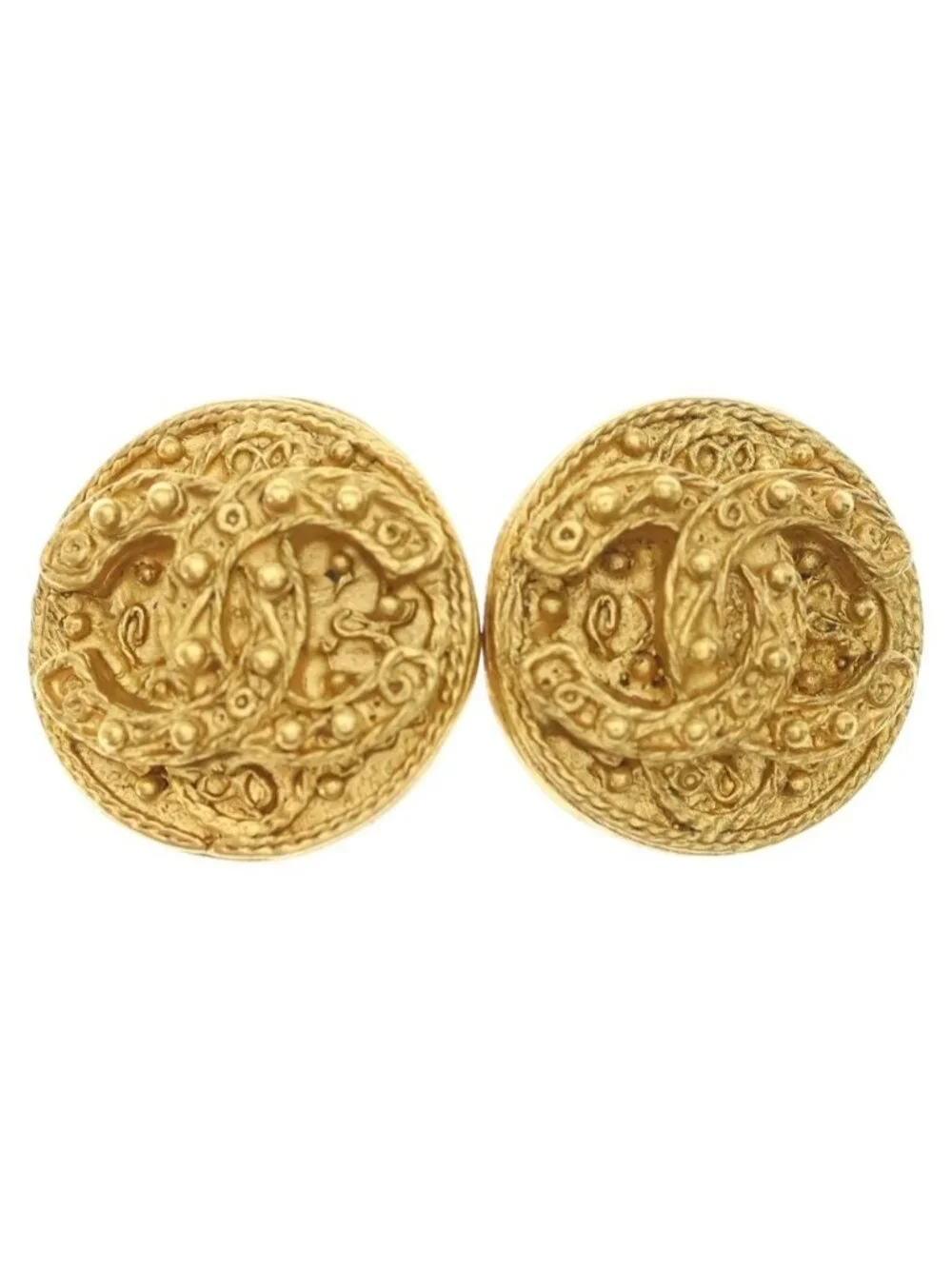 Chanel CC Logo Round Earrings Gold
